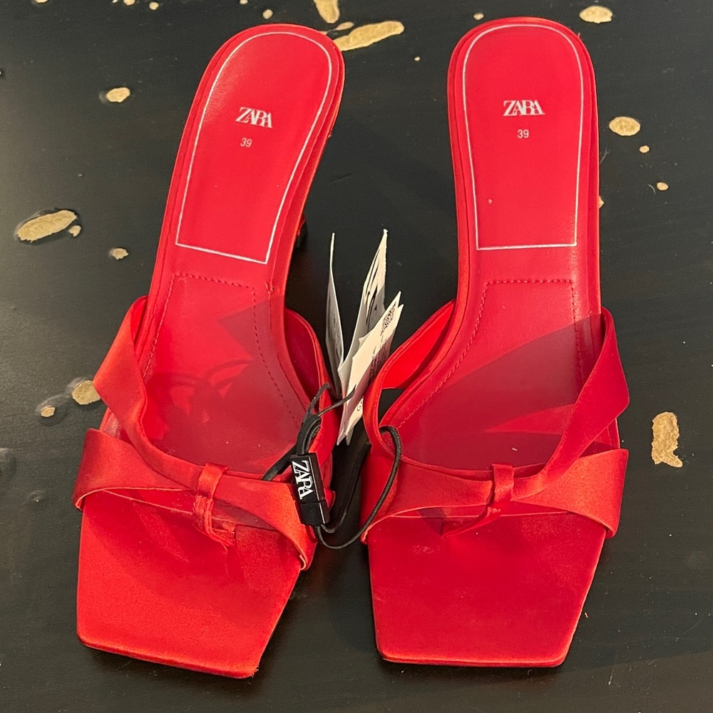 Zara Red Heeled Sandals